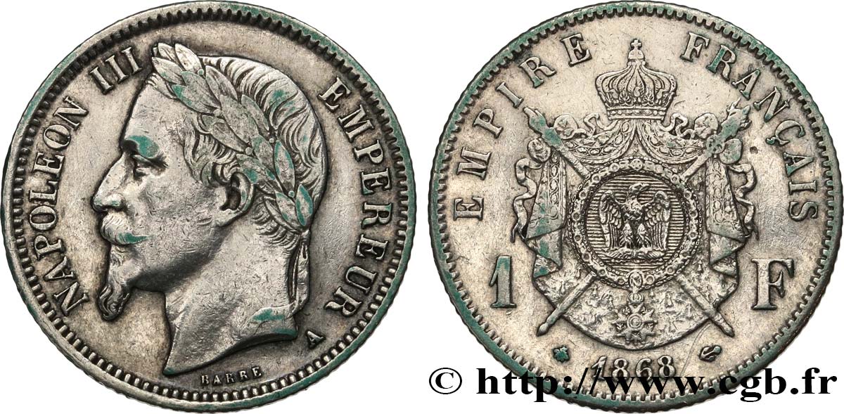 1 franc Napoléon III, tête laurée 1868 Paris F.215/10 SS 