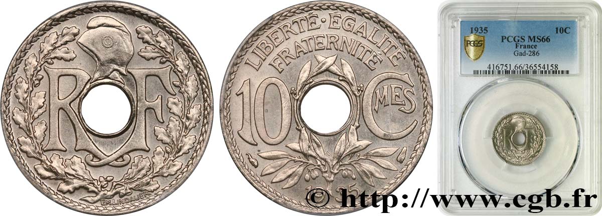 10 centimes Lindauer 1935  F.138/22 FDC66 PCGS