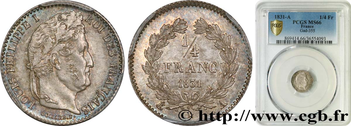1/4 franc Louis-Philippe 1831 Paris F.166/1 FDC66 PCGS