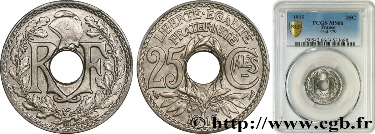 25 centimes Lindauer, Cmes souligné 1915  F.170/3 FDC66 PCGS