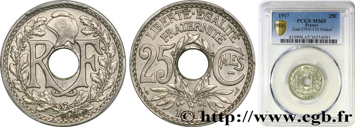 25 centimes Lindauer, Cmes souligné 1917  F.170/5 FDC65 PCGS