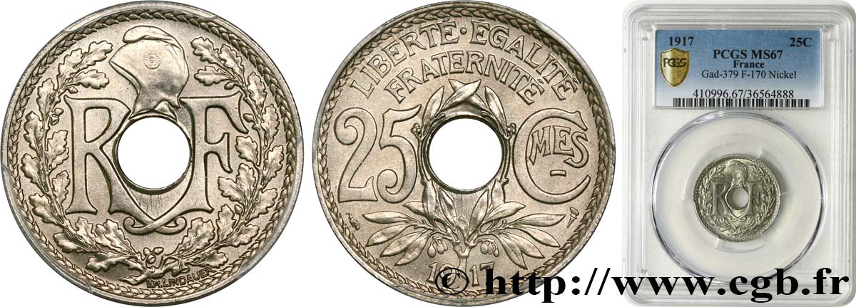 25 centimes Lindauer, Cmes souligné 1917  F.170/5 MS67 PCGS