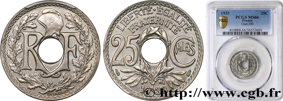 25 centimes Lindauer 1933  F.171/17 ST66 PCGS