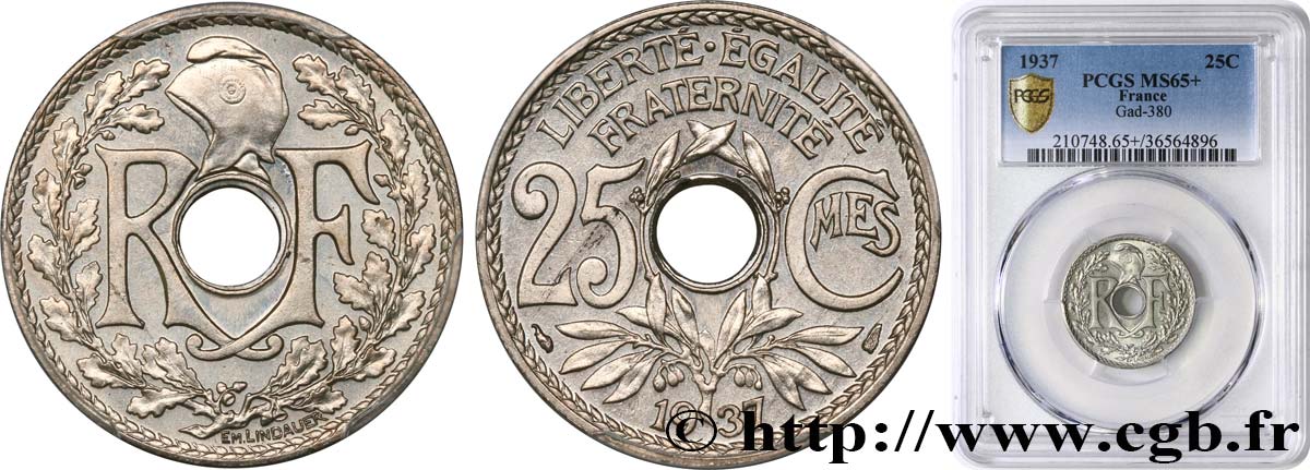 25 centimes Lindauer 1937  F.171/20 MS65 PCGS