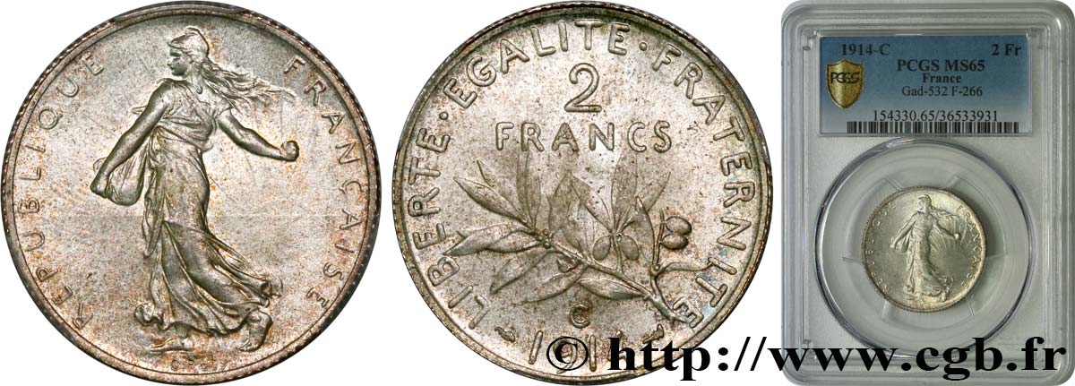 2 francs Semeuse 1914 Castelsarrasin F.266/16 ST65 PCGS