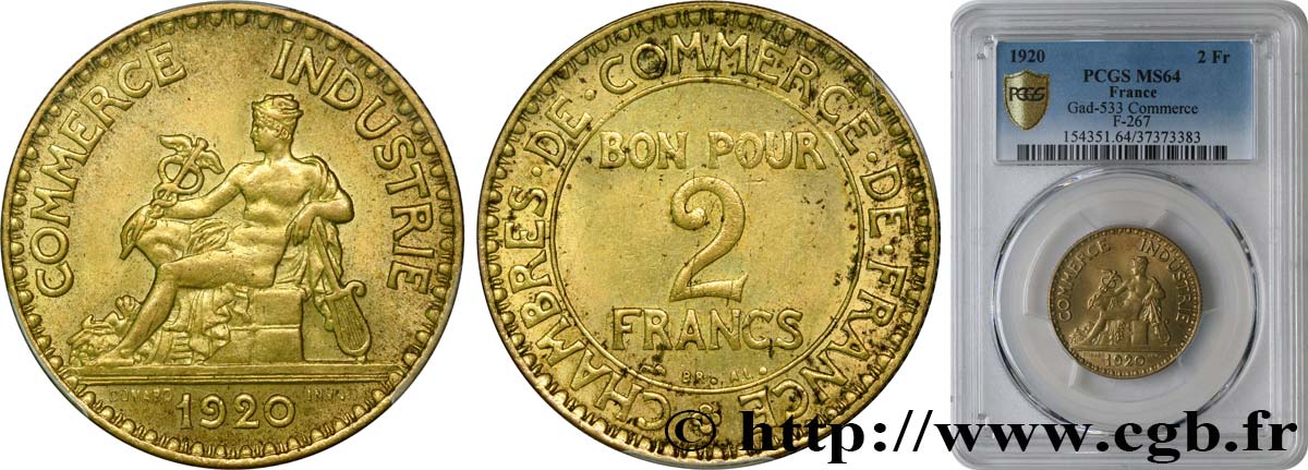 2 francs Chambres de Commerce 1920  F.267/2 MS64 PCGS
