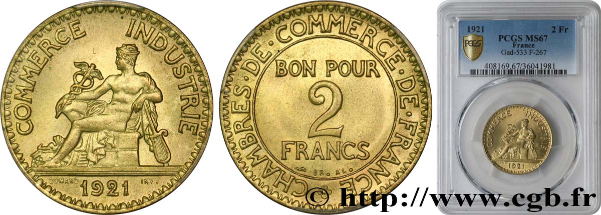 2 francs Chambres de Commerce 1921  F.267/3 ST67 PCGS