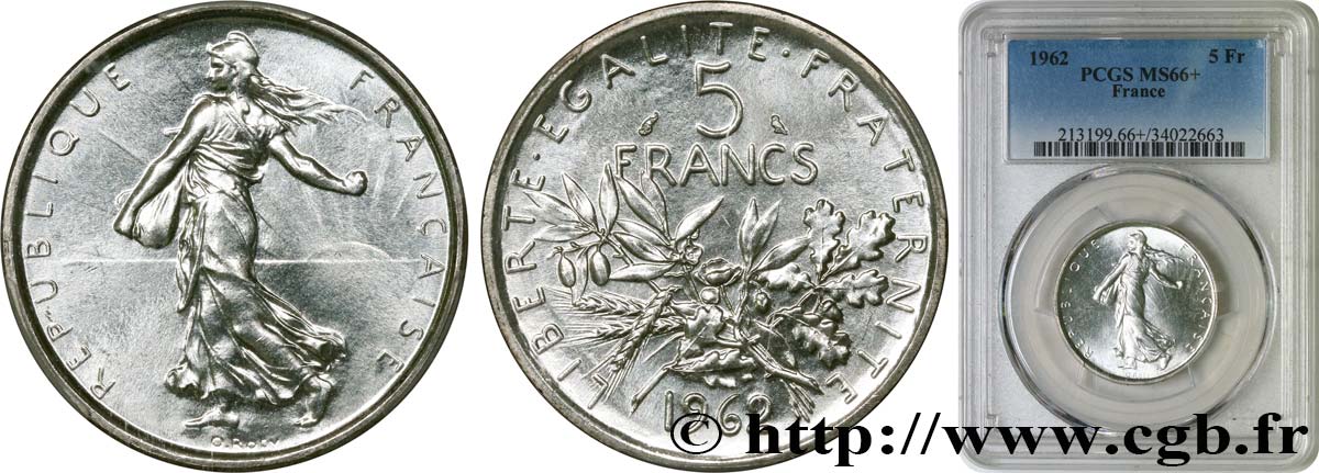 5 francs Semeuse, argent 1962 Paris F.340/6 FDC66 PCGS