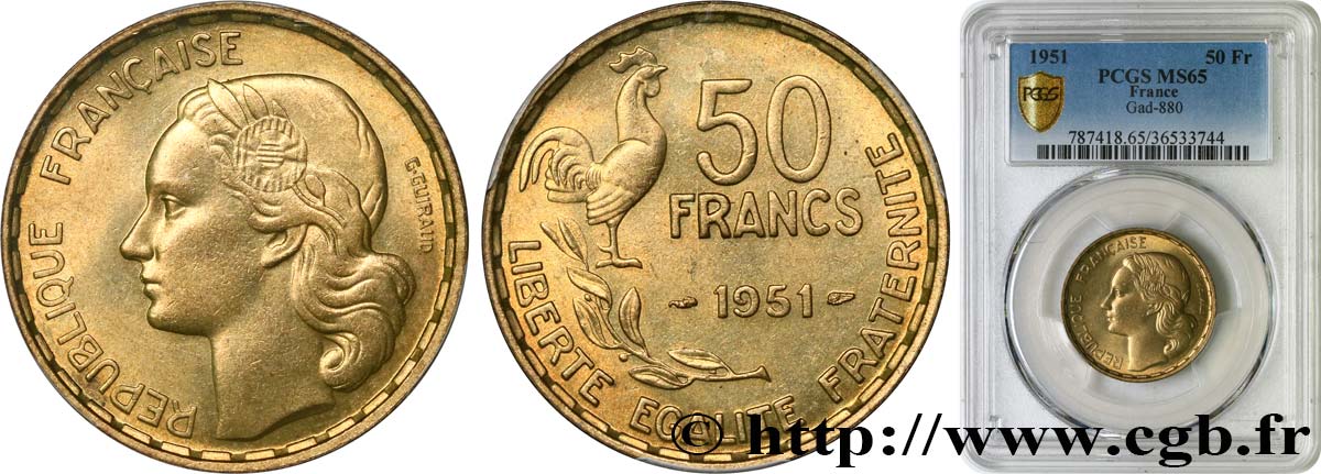 50 francs Guiraud 1951  F.425/5 MS65 PCGS