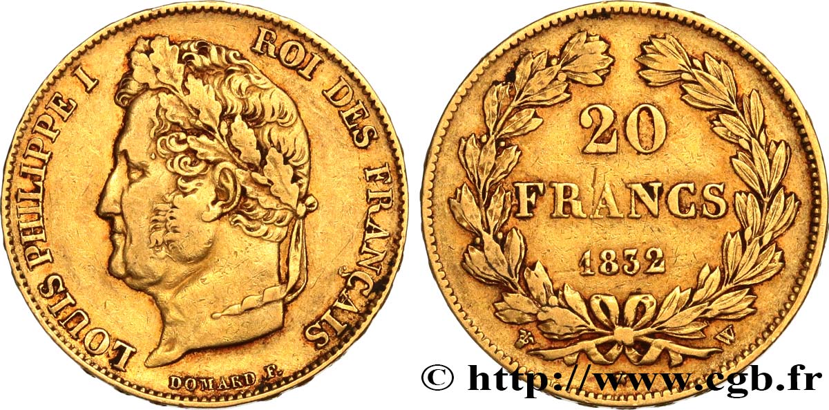 20 francs or Louis-Philippe, Domard 1832 Lille F.527/3 MBC40 