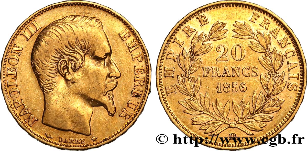 20 francs or Napoléon III, tête nue 1856 Strasbourg F.531/10 TB+ 