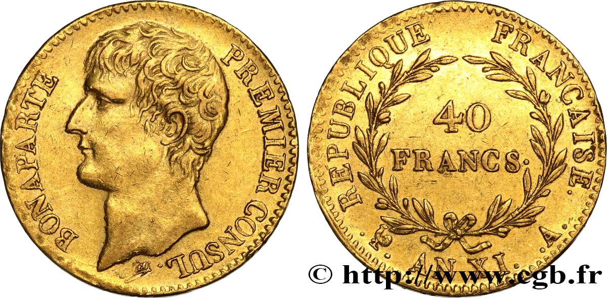 40 francs or Bonaparte Premier Consul 1803 Paris F.536/1 fVZ 