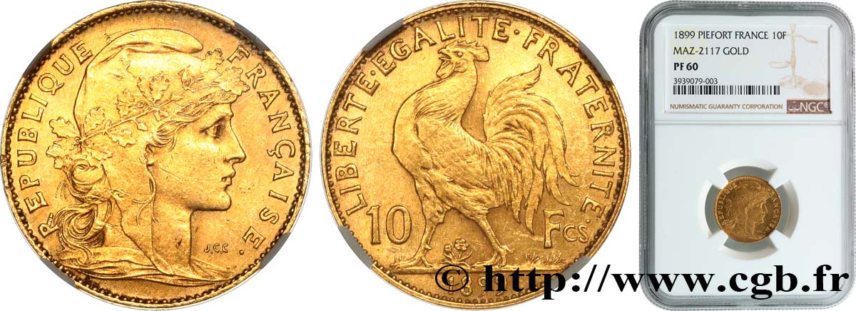 Essai - Piéfort de 10 francs Coq 1899 Paris GEM.275 EP2 MS60 NGC