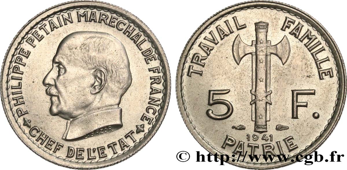 5 francs Pétain  1941  F.338/2 MS63 