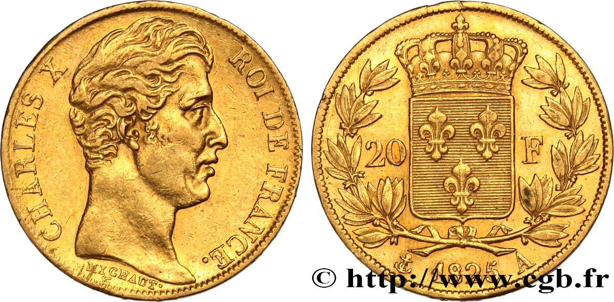 20 francs or Charles X 1825 Paris F.520/1 AU50 