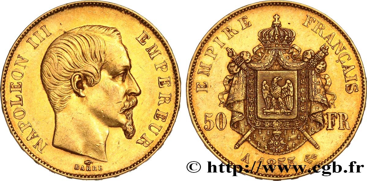 50 francs or Napoléon III, tête nue 1855 Paris F.547/1 BB53 