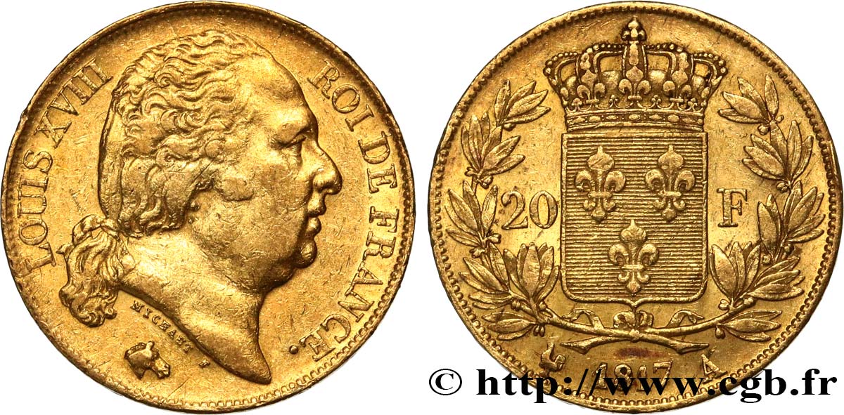 20 francs or Louis XVIII, tête nue 1817 Paris F.519/5 MBC45 
