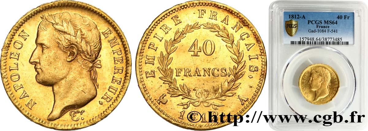 40 francs or Napoléon tête laurée, Empire français 1812 Paris F.541/9 fST64 PCGS