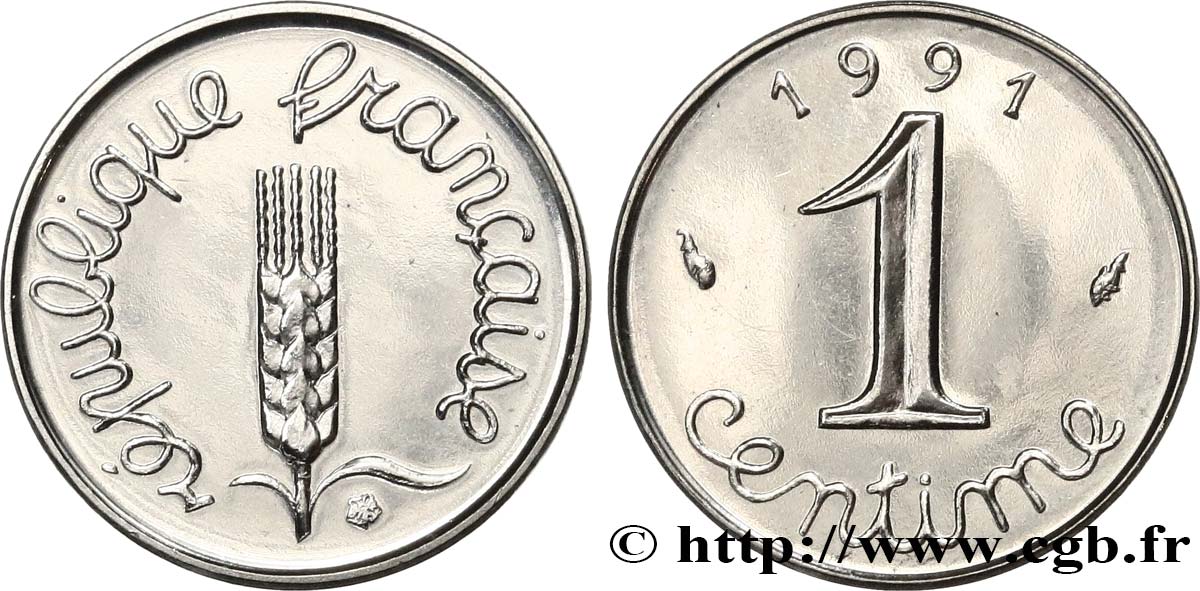 1 centime Épi, BU (Brillant Universel), frappe médaille 1991 Pessac F.106/49 MS 