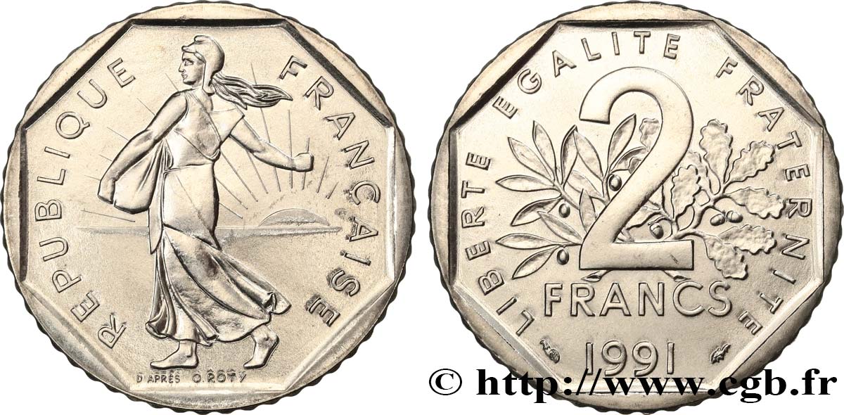 2 francs Semeuse, nickel, Brillant Universel, frappe médaille 1991 Pessac F.272/16 MS 