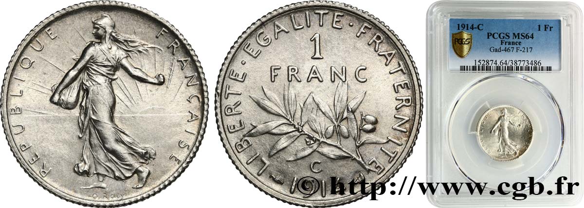 1 franc Semeuse 1914 Castelsarrasin F.217/20 fST64 PCGS