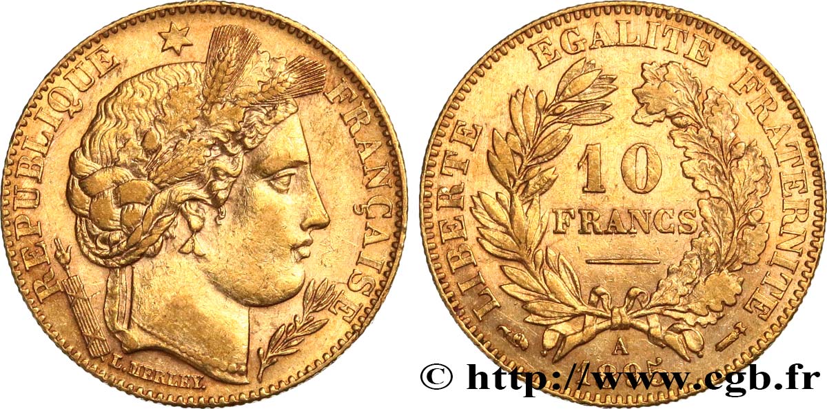 10 francs or Cérès, IIIe République 1895 Paris F.508/3 TTB50 