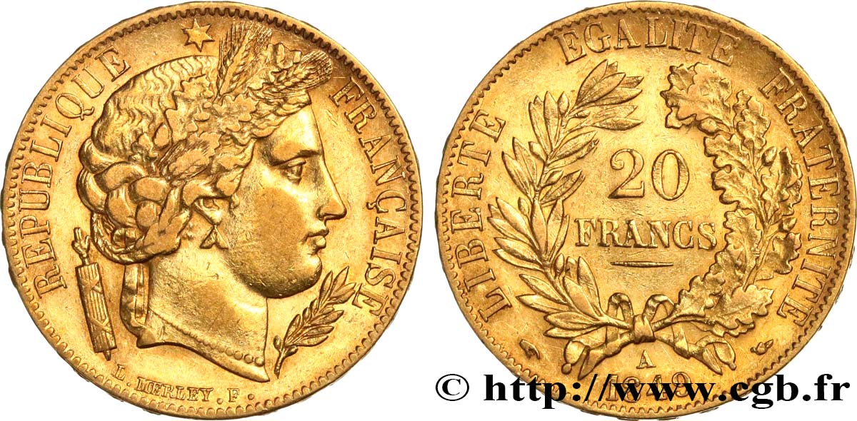 20 francs or Cérès 1849 Paris F.529/1 SS50 