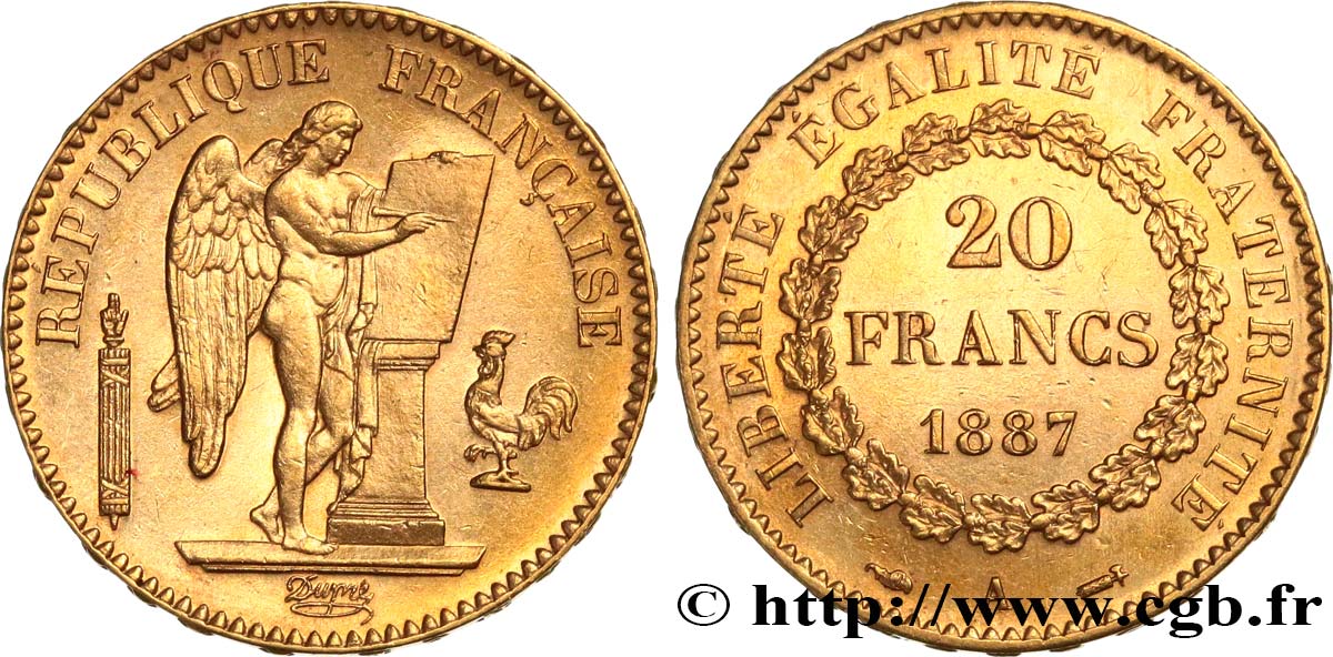 20 francs or Génie, Troisième République 1887 Paris F.533/10 SPL60 