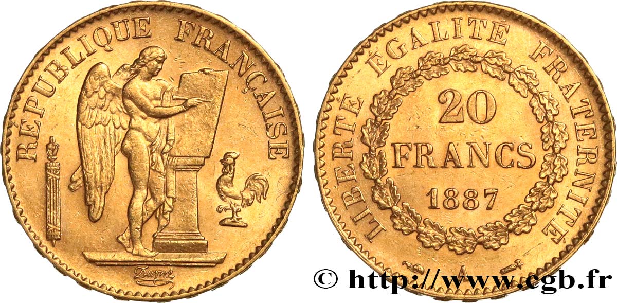 20 francs or Génie, Troisième République 1887 Paris F.533/10 MS60 