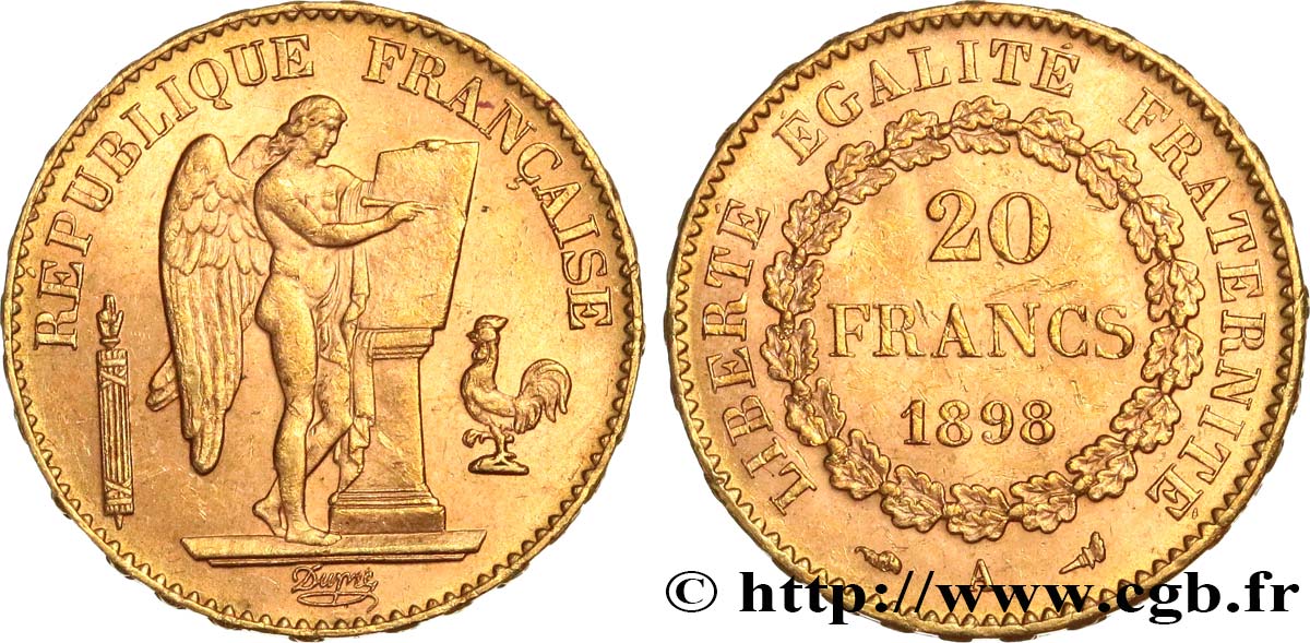 20 francs or Génie, Troisième République 1898 Paris F.533/23 SUP58 