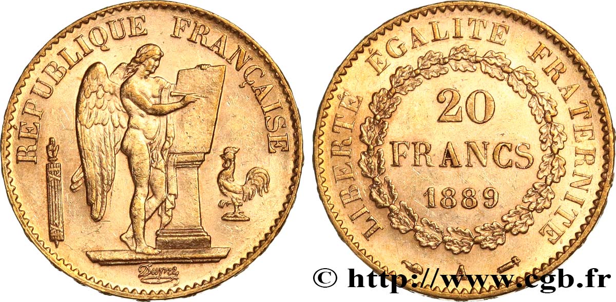 20 francs or Génie, Troisième République 1889 Paris F.533/12 SUP60 