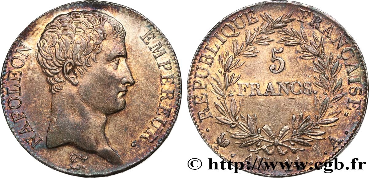 5 francs Napoléon Empereur, Calendrier révolutionnaire 1805 Paris F.303/19 EBC55 