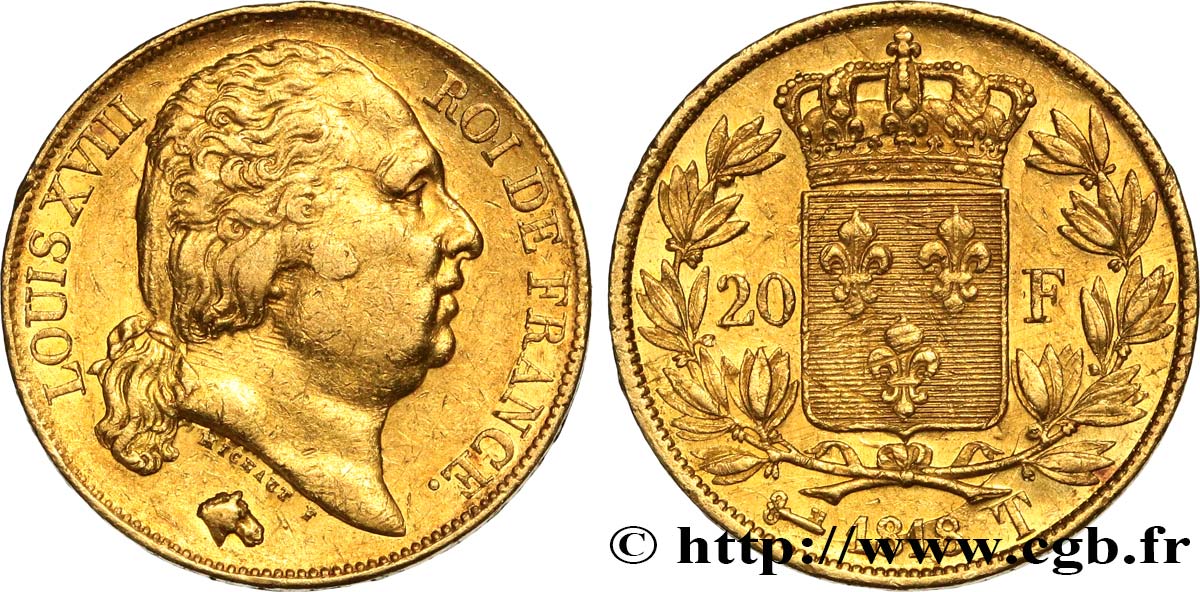 20 francs or Louis XVIII, tête nue 1818 Nantes F.519/13 TTB45 