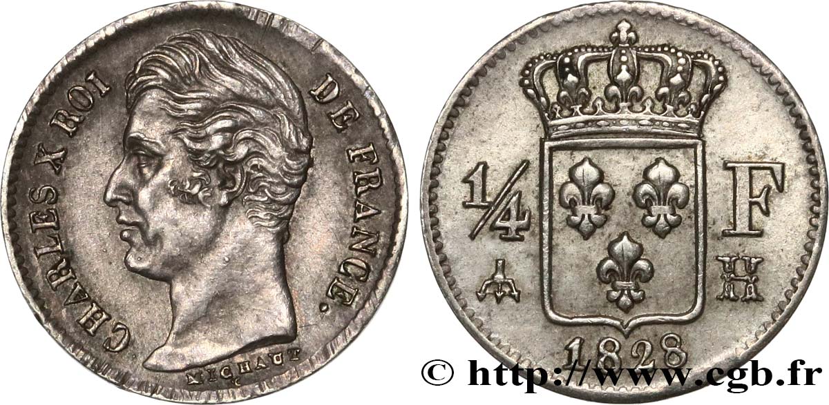 1/4 franc Charles X 1828 La Rochelle F.164/22 EBC55 