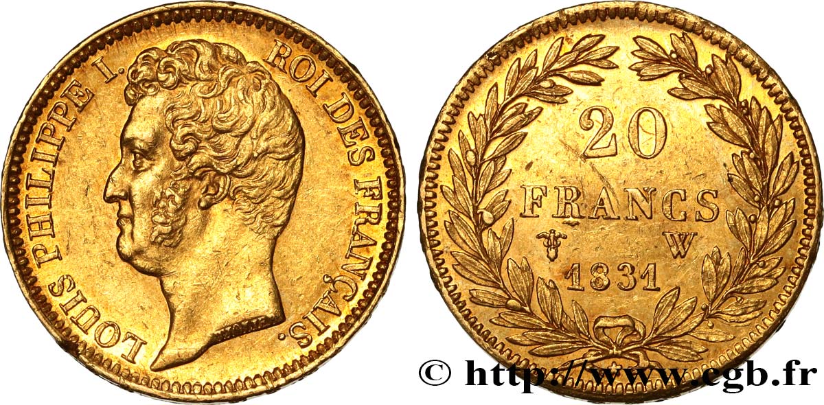 20 francs or Louis-Philippe, Tiolier, tranche inscrite en relief 1831 Lille F.525/5 AU 