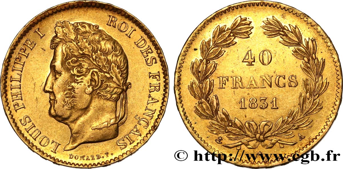 40 francs or Louis-Philippe 1831 Paris F.546/1 MBC+ 