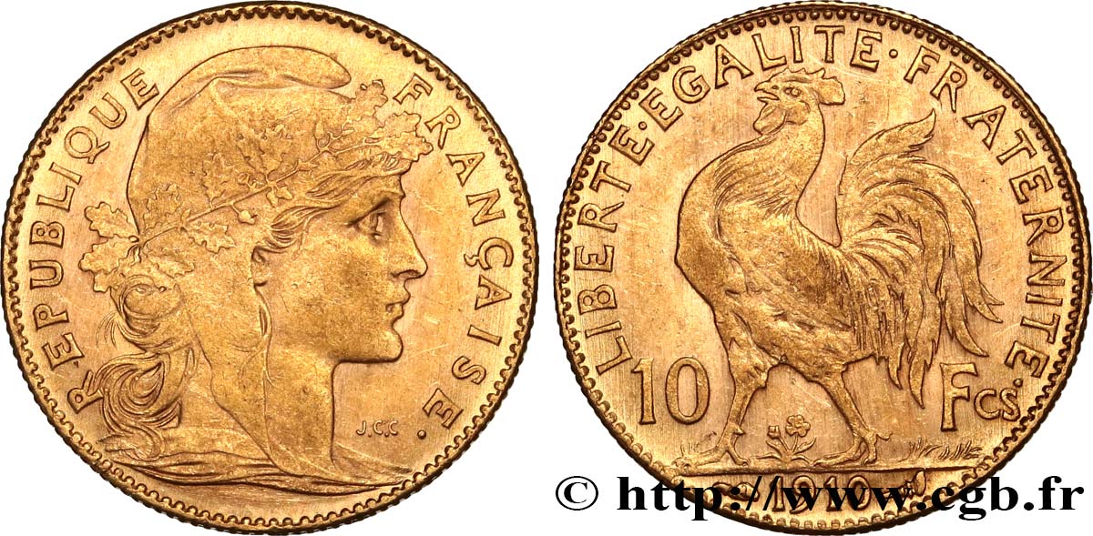 10 francs or Coq 1910 Paris F.509/11 fVZ 