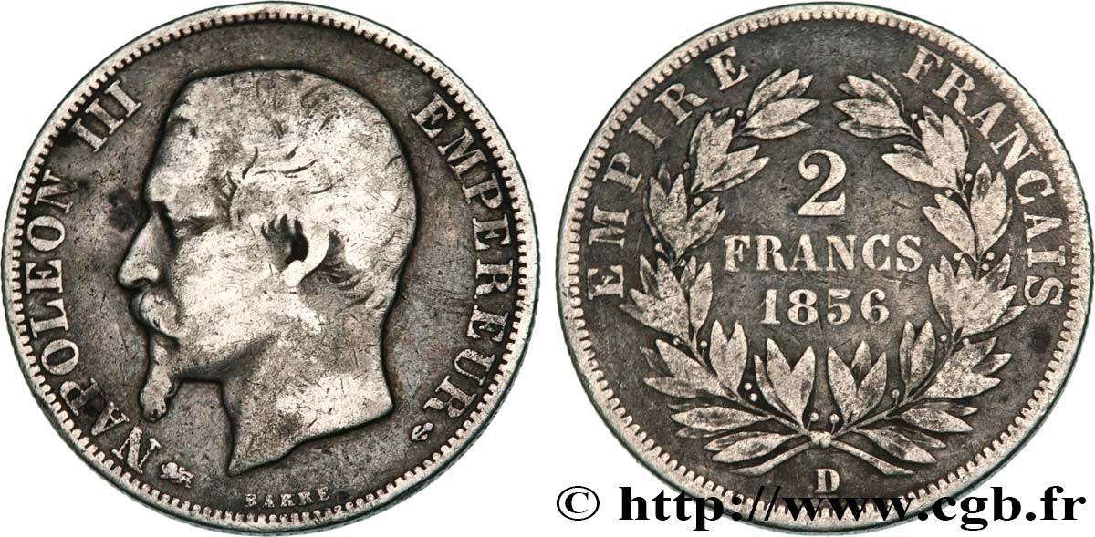 2 francs Napoléon III, tête nue 1856 Lyon F.262/8 BC15 