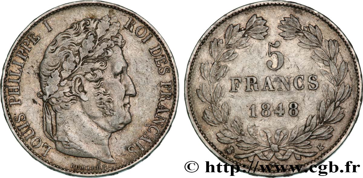 5 francs IIIe type Domard 1848 Bordeaux F.325/19 MBC40 