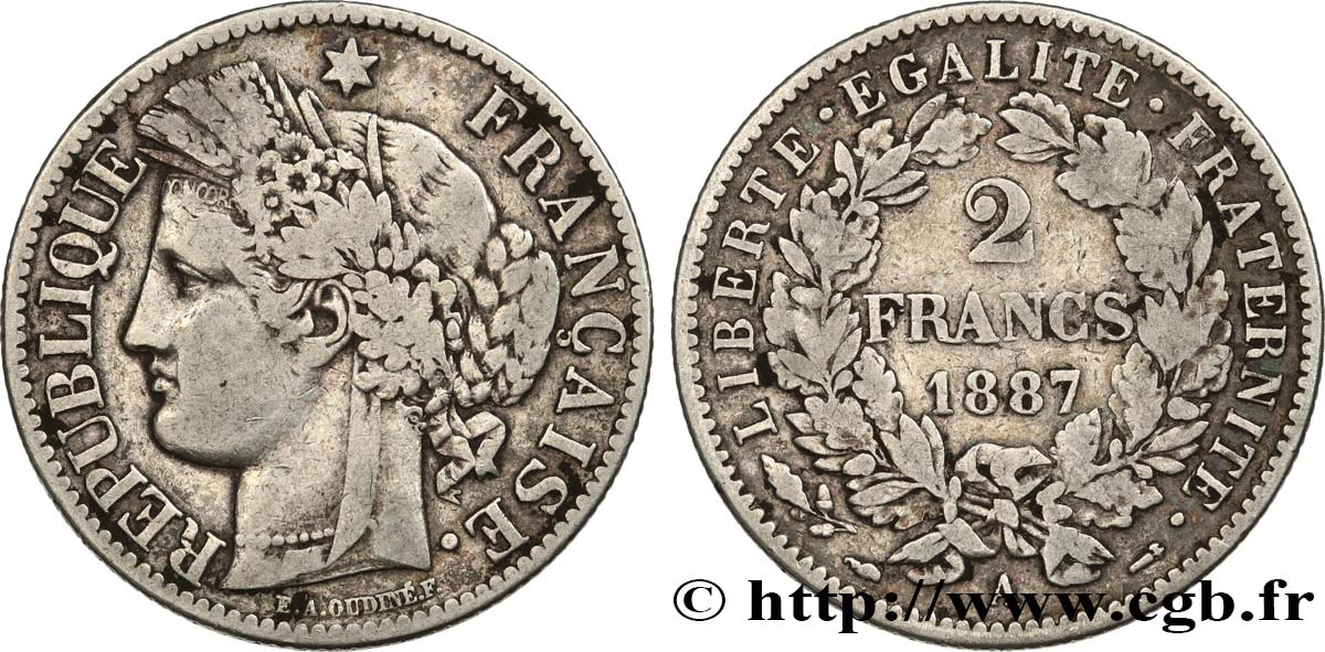 2 francs Cérès, avec légende 1887 Paris F.265/13 TB 