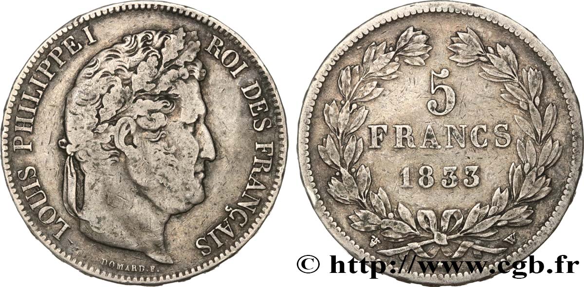 5 francs IIe type Domard 1833 Lille F.324/28 S 