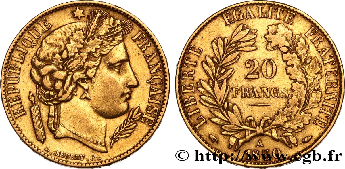 20 francs or Cérès 1850 Paris F.529/3 BB45 