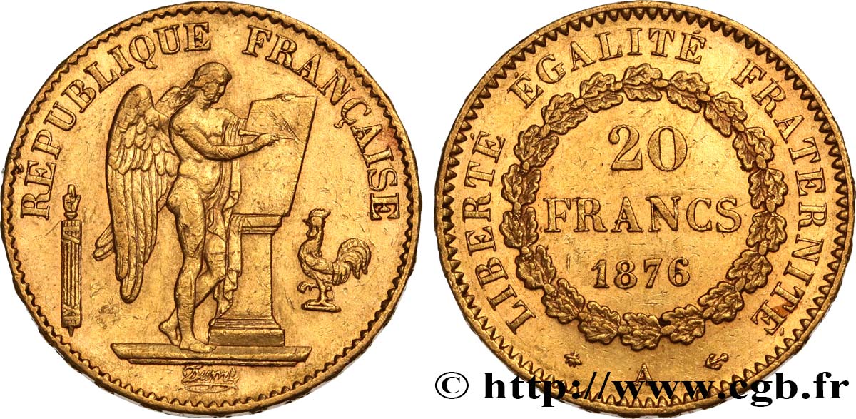 20 francs or Génie, IIIe République 1876 Paris F.533/4 TTB50 