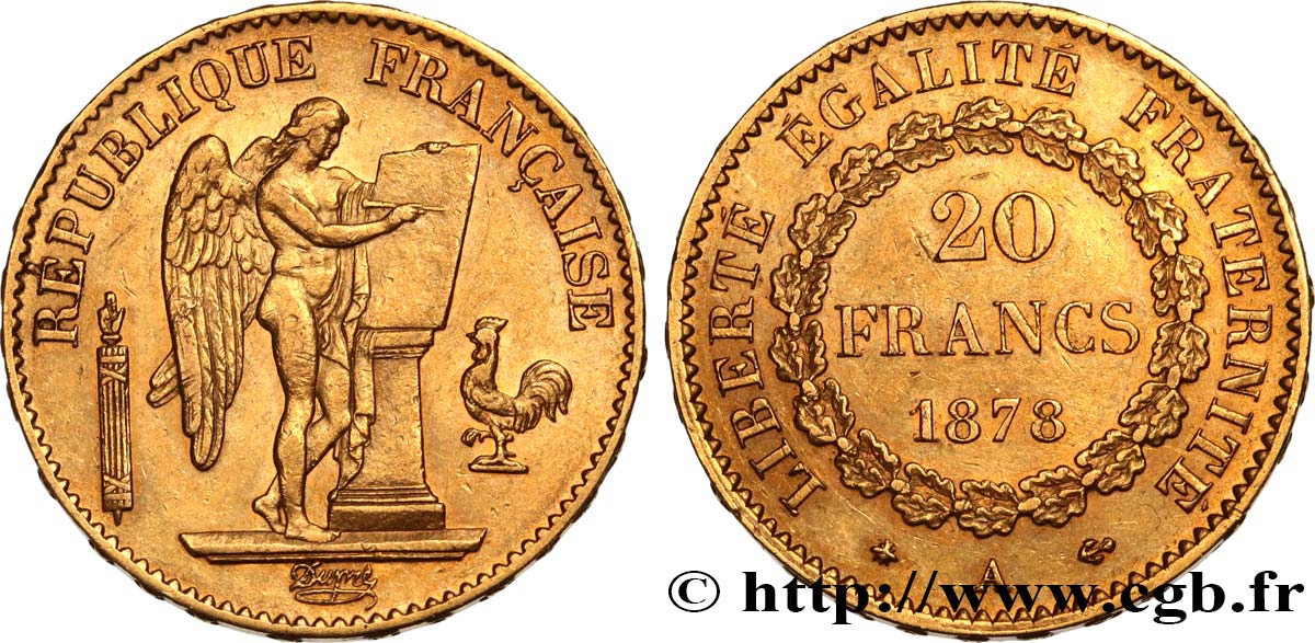 20 francs or Génie, IIIe République 1878 Paris F.533/6 BB50 