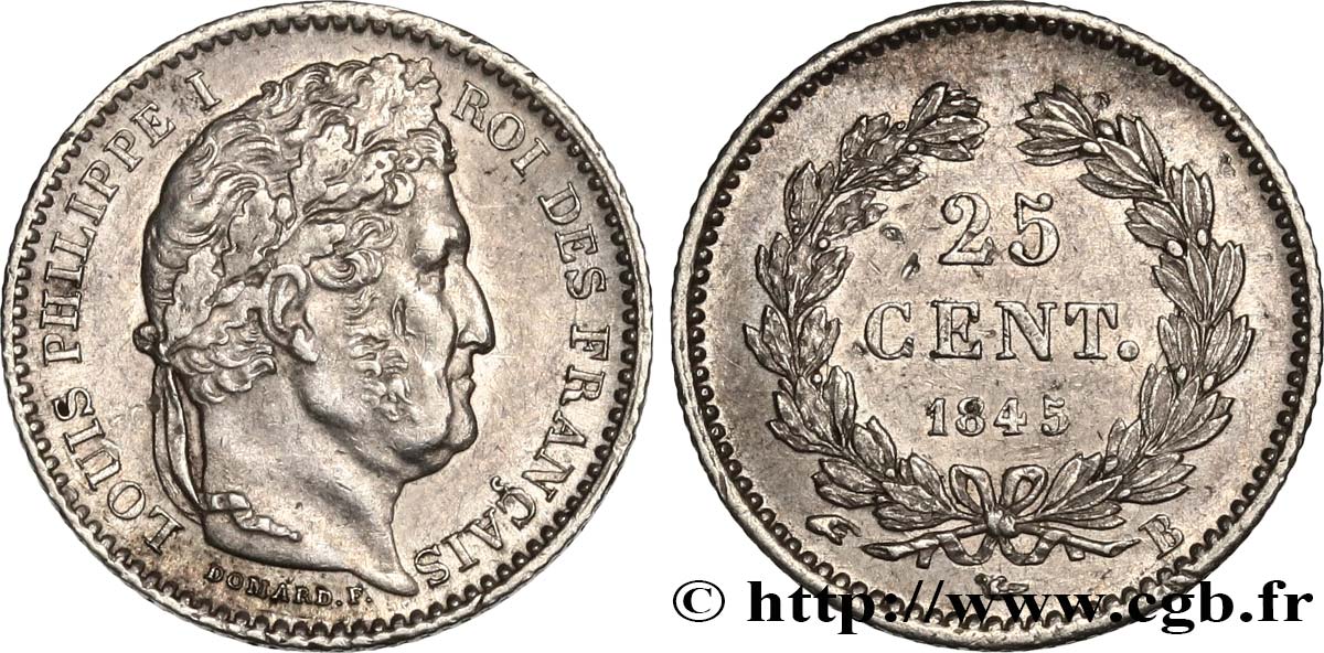 25 centimes Louis-Philippe 1845 Rouen F.167/1 SS50 