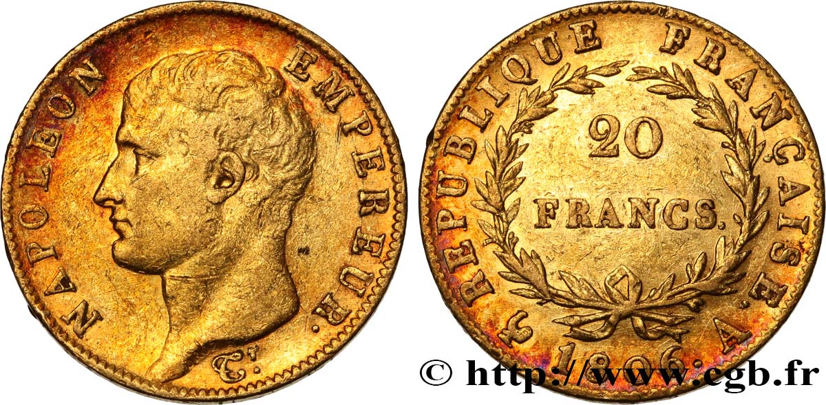 20 francs or Napoléon tête nue, Calendrier grégorien 1806 Paris F.513/1 XF 