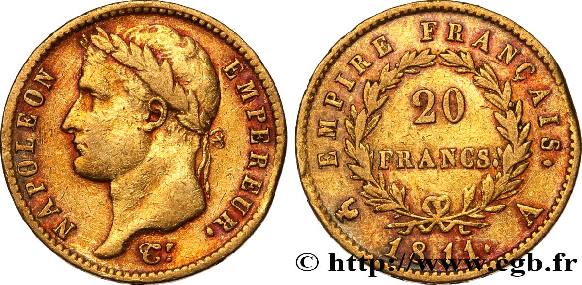 20 francs or Napoléon, tête laurée, Empire français 1811 Paris F.516/16 TB+ 