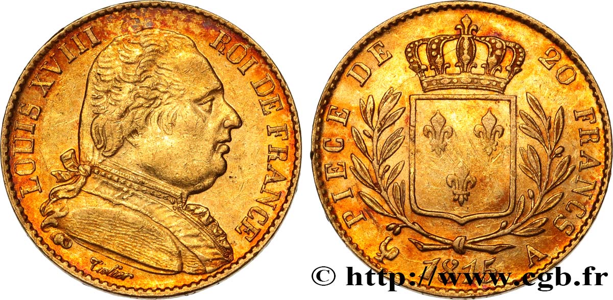 20 francs or Louis XVIII, buste habillé 1815 Paris F.517/10 TTB+ 