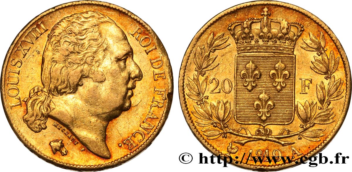 20 francs or Louis XVIII, tête nue 1819 Paris F.519/15 AU 