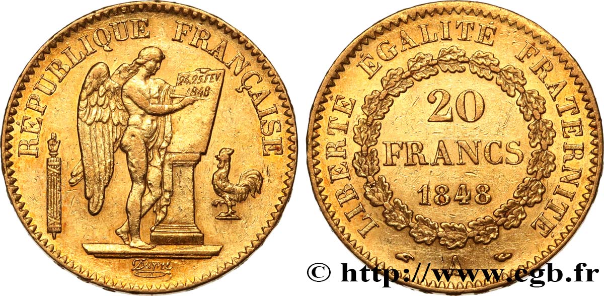 20 francs or Génie, IIe République 1848 Paris F.528/1 TTB+ 